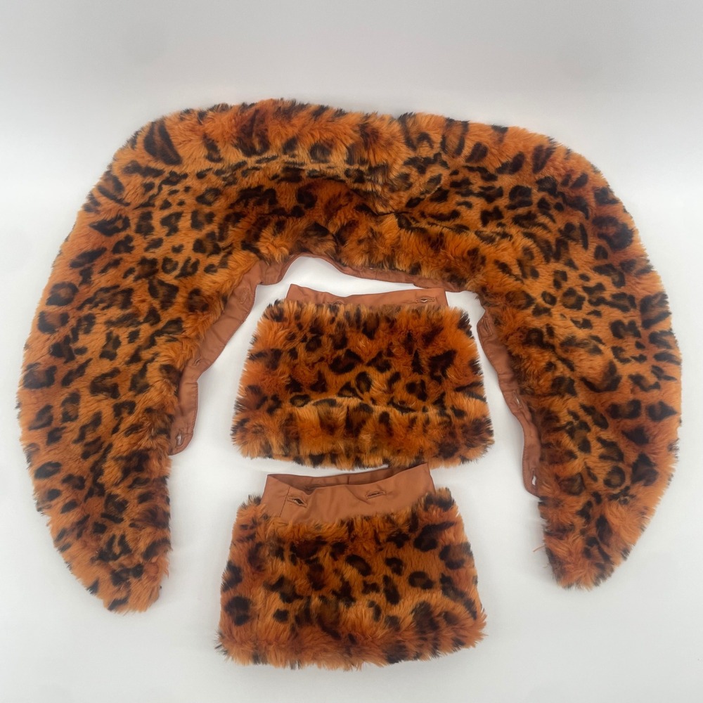 Faux Fur Collar and Cuffs Set Womens OS Leopard Print Brown Orange